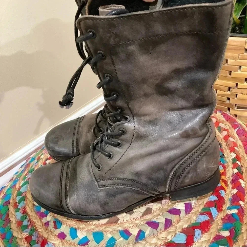 All Saints Distressed Military Moto  Combat Lace up Boots - Picture 3 of 7